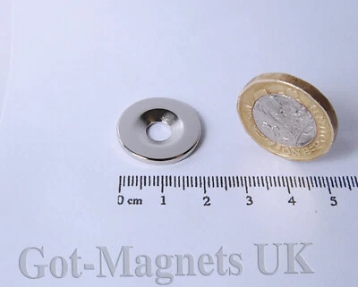 GOT-MAGNETS 20x2 mm N45 Neodymium Disc Magnet Central Hole Countersunk 6mm Hole