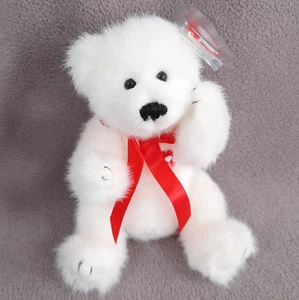 TY Attic Bear AMORE White Fluffy Polar Bear "I Love U" Red Satin Rbn Jointed 8" - Picture 1 of 7