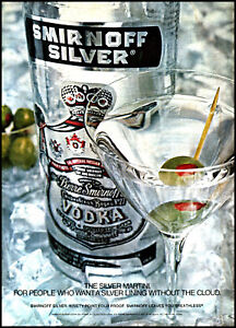1975 Smirnoff silver vodka martini glass olive vintage photo Print Ad ads27