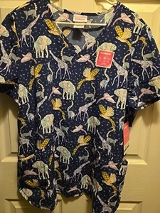 Scrubstar V-Neck Animal Print Scrub Top Women's Short Sleeve Soft Fabric Blue - Bild 1 von 6