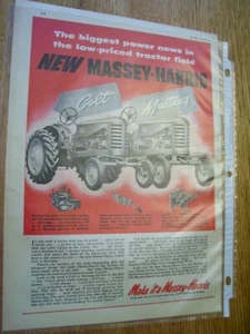 PUBLICIDAD DE COLECCIÓN MASSEY HARRIS - TRACTORES MH COLT & MUSTANG - 1952 - Imagen 1 de 1