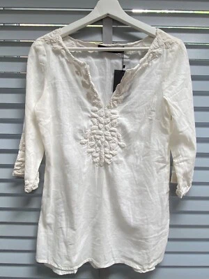 ZARA White Embroidered Top XS Sheer Womens Cotton Shirt Blouse £30 Boho - Image 1 of 4