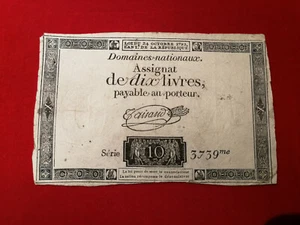 ASSIGNAT de DIX 10 LIVRES / Loi du 24 octobre 1792 / Série 3739 / signé Taisaud - Picture 1 of 2
