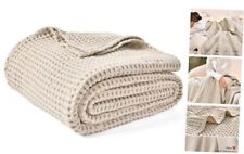  480GSM 100% Washed Cotton Waffle Weave Blanket, Cozy Queen(90" x 90") Natural