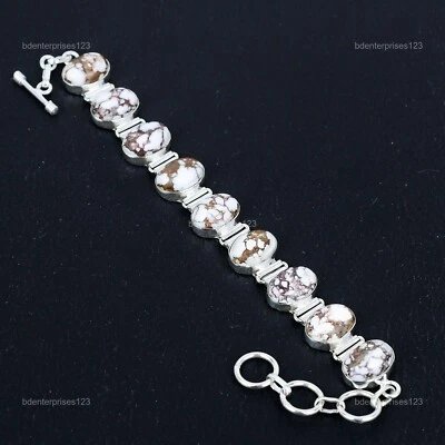 Pulsera de plata de ley 925 ovalada con piedras preciosas de magnesita caballo salvaje joyería Foto 1 de 4