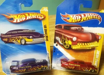 Hot Wheels '49 Drag Merc Lot of 2 1949 Mercury Purple & Red w/ Flames 1:64 2010 - Image 1 of 4