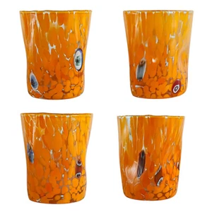 Set of Four 4 Murano Liquor Glass Shot Orange Multi Millefiori Venice Italy - Picture 1 of 6