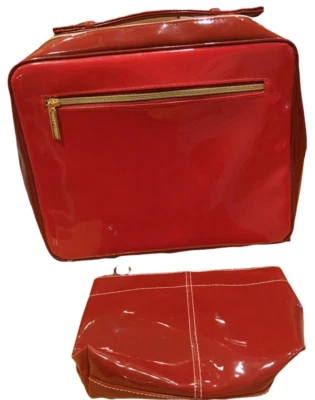 Estuche de viaje y bolsa de maquillaje Estee Lauder 2 piezas charol rojo 9X11,5X4 y 9X6 Foto 1 de 4