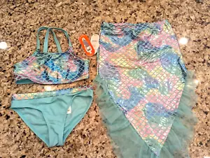 Wonder Nation Toddler Girls 3-piece Swimsuit Mermaid Skirt Set Teal size S (6-6X - Picture 1 of 12