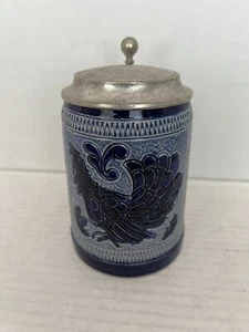 Birra vintage tedesca Marzi & Remy gallo Stein con coperchio in peltro - Foto 1 di 8
