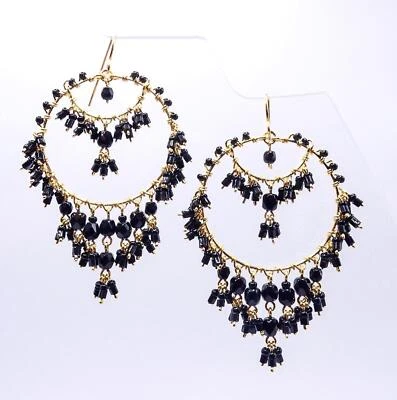 PRECIOSOS Pendientes Araña Goteantes Ligeros Cristales de Ónix Negro Llenos de Oro Foto 1 de 4