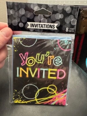 Creative Converting Glow Party 8ct. Party Invitations With Envelopes New! - Image 1 of 2
