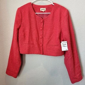 NWT Nordstrom Open Edit Coral Pink Tweed Cropped Blazer Jacket - Size XL - Picture 1 of 7