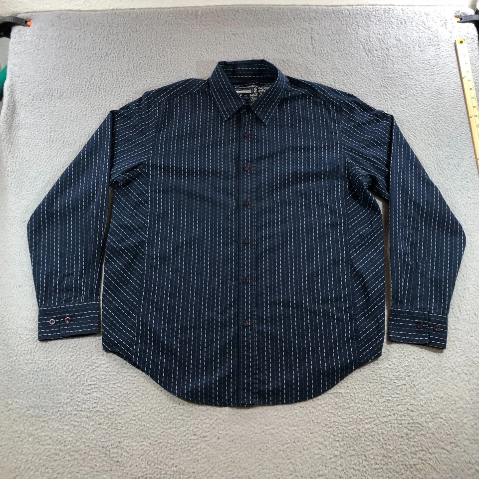 Винтажный Anchor синий Pin полоски Y2K мужчин размер XL синий повседневный длинным рукавом на пуговицах - Изображение 1 из 4
