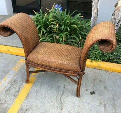 Banco de brazo enrollable vintage de ratán tejido mimbre marrón Foto 1 de 4