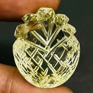54.75 Cts Natural Citrine 26x22mm Huge Carved Sparkling Yellow Loose Gemstone - Picture 1 of 9