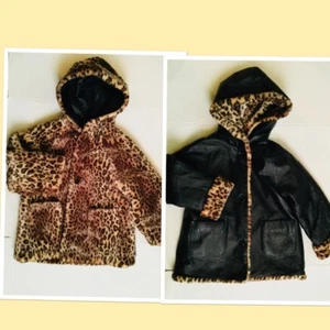 Wilson Leather Jacket Kids Small Reversible Fur Cheetah Hood Great Condition - Picture 1 of 11