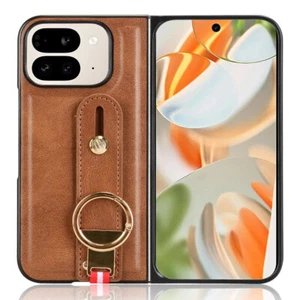 For Google Pixel 9 Pro Fold, Luxury Retro Leather Ring Holder Hard PC Case Cover - Picture 1 of 17