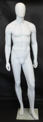 MANNEQUINS.SHOP 6'3"H Matte White Muscular Body Abstract Egg Head Male Mannequin Torso SFM21E-WT