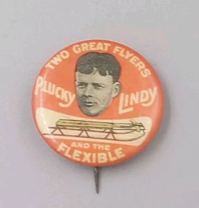 930s Vintage Charles Lindbergh Plucky Lindy ~ Flexible Flyer Advertising Pinback - Picture 1 of 20