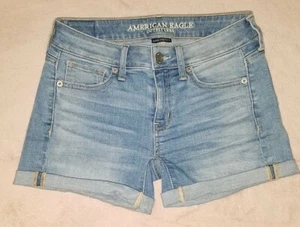 Womens 0 AMERICAN EAGLE DENIM MIDI SHORTS - Picture 1 of 5