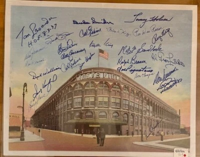 Póster de béisbol autografiado Ebetts Field y 26 Brooklyn Dodgers y HOFers  Foto 1 de 3