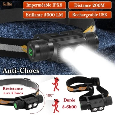 Faro Delantero Ligera Potente 5000LM Gran Luz Recargable Anti los Tirones - Imagen 1 de 4