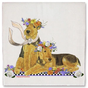 Airedale Terrier Dog Floral Kitchen Dish Towel Pet Gift - Picture 1 of 1