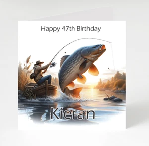 Personalised Carp Fishing Birthday card, Birthday card for Him Fishing Card - Picture 1 of 5