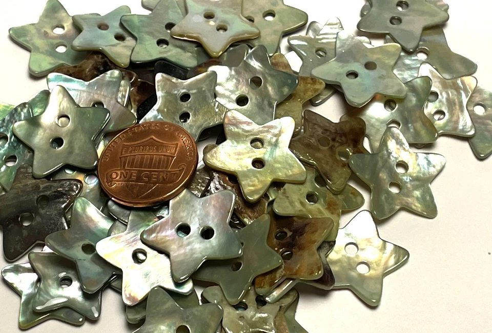 8 PCS ONLY! Dyed Pale Green Star Abalone Shell Sew-thru Buttons 19mm 3/4" 13552 - Image 1 of 4