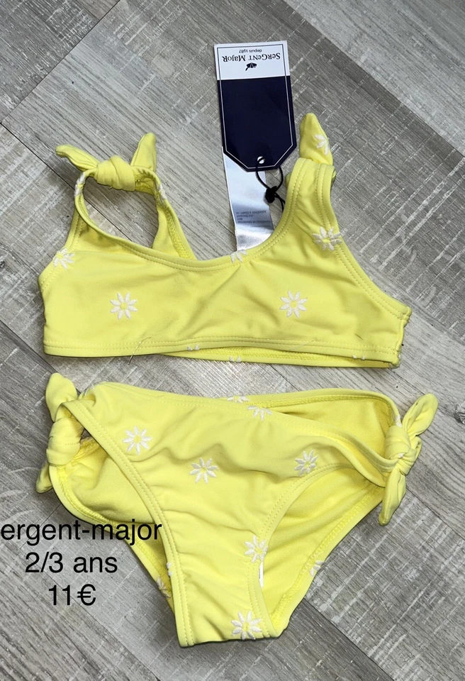 Sergent-major 2/3 Ans FILLE  : Maillot De Bain 2 Pieces Jaune Neuf - Photo 1/1