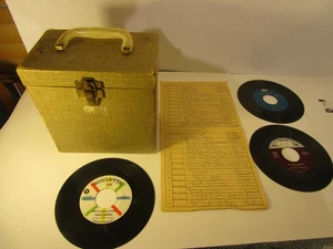 Vintage Amfile Platter Pak Orange 45 RPM 7" Schallplatten Aufbewahrungsbox + 40 Schallplatten - Bild 1 von 2