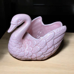 Vintage Pink Swan Ceramic Planter Bowl - Picture 1 of 8