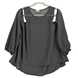Tobi Cold Shoulder Blouse Medium Black Sheer Mesh Draped Hi Low Office Workwear - Picture 1 of 8