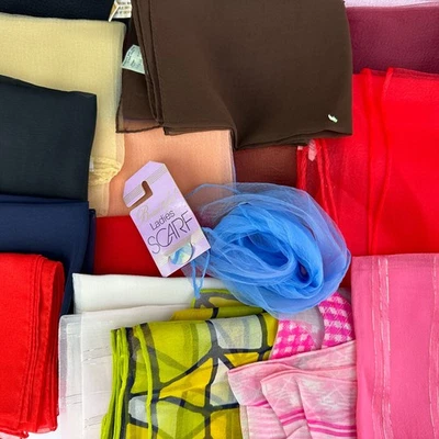 VTG Scarf Lot Japan Nylon, Silk Blend, Nasharr , MOD Mid Century Solid, Printed - Image 1 of 4