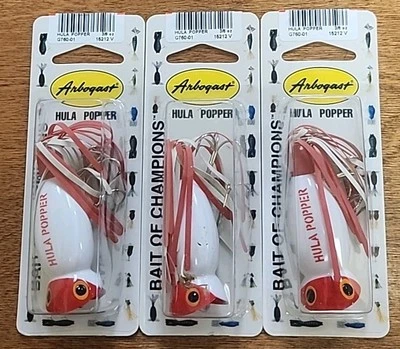 Arbogast Hula Popper Topwater Popper 2" 3/8 OZ Cabeza flotante blanca/roja G760-01 Foto 1 de 4