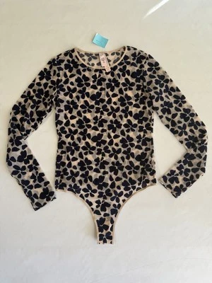 Victorias Secret Women’s Stretch bodysuit LS Blue velvet Floral thong Snaps Sz M - Image 1 of 4