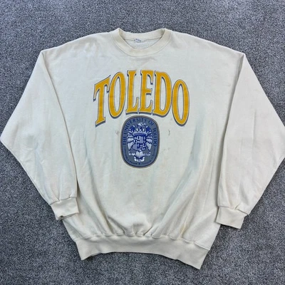 Sudadera Pullover Vintage Universidad de Toledo Para Hombre XL Blanca Escote Colegial Foto 1 de 4