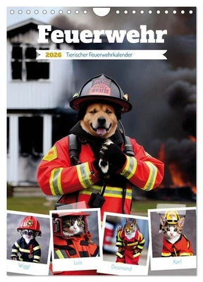 CALVENDO, CALVENDO Feuerwehr - Tierischer Feuerwehrkalender (Wandkalender 2026 DIN A4 hoch), CALVEN