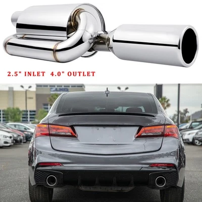 For Acura TL TLX TSX NSX Twin Loop Exhaust Muffler Tip 2.5" Inlet 4.0"Out Chrome - Image 1 of 4