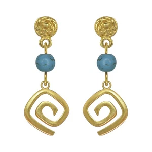 24k GP Long Life Spiral and Turquoise Earrings|Pre-Columbian |Across The Puddle - Picture 1 of 3