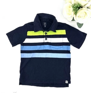 Gap Polo Shirt Boys Size 5 Short Sleeve Navy Blue Stripe 100% Cotton - Picture 1 of 6