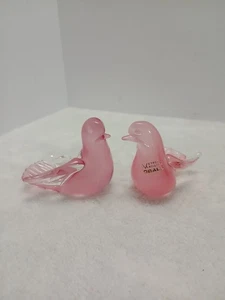 MURANO Vetro Rosa LOVEBIRDS Coppia Vetreria Artistica OBALL Colomba Statuina Italia - Foto 1 di 9