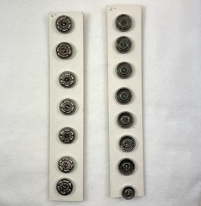 Vintage silberfarbene Metallknöpfe floral 3/4" 2-Loch 14 Knöpfe Posten alter Lagerbestand - Bild 1 von 13