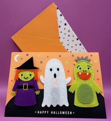 *TARJETAS MARIONETA DE DEDO HALLOWEEN * AMIGOS FAMILIA ESCUELA FIESTAS DIVERSIÓN NUEVAS Foto 1 de 4