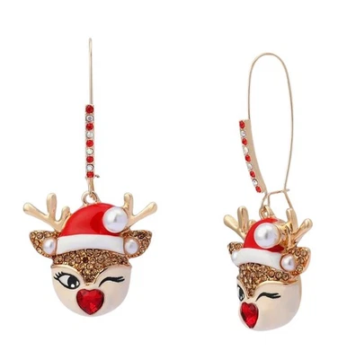 PENDIENTES COLGANTES BETSY JOHNSON HOLIDAY GUIÑANDO UN OJO RENO, NUEVOS CON ETIQUETAS  Foto 1 de 4