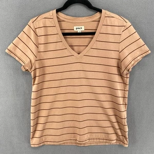 Camiseta Pact Algodón Orgánico Manga Corta Cuello en V Mujer M Rayas Bronceado Neutro - Imagen 1 de 10