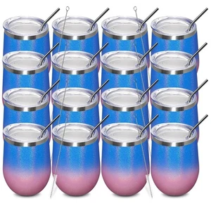 Confezione da 12 oz/16 bicchieri da vino con coperchio - senza stelo doppia parete sottovuoto Stai... - Foto 1 di 7