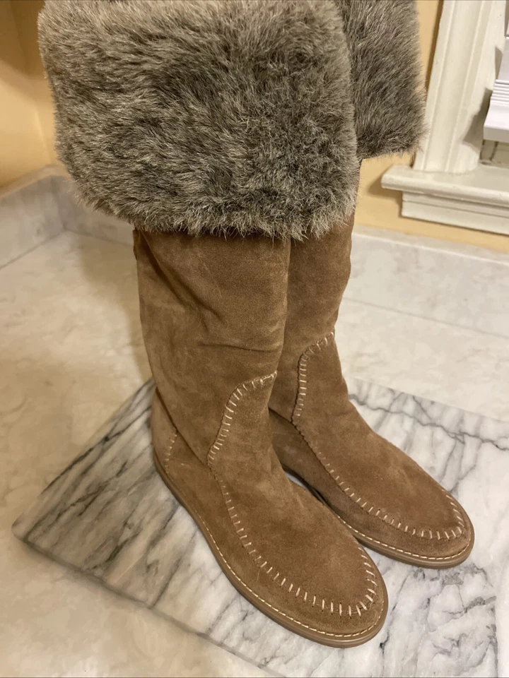 Jack Rogers Women's Faux Fur 100% Leather 19" Brown Boots Winter Shoes Faux Fur - Image 1 of 4