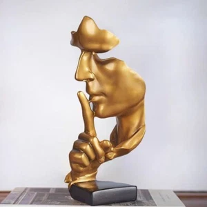 Estatua de Pensador, Estatuilla de Arte Abstracto de Oro Silence Is Gold, Escultura Moderna de Resina Hogar - Imagen 1 de 4